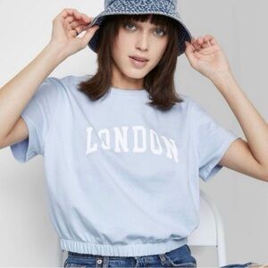 Juniors Large Wild Fable Cropped "London" Short Sleeve T-Shirt Top Blue Purple